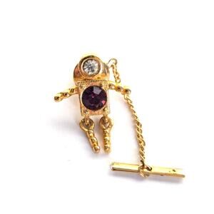 Vintage Gold Tone Rhinestone February Birthstone Jelly Belly Figural Boy Tie Pin